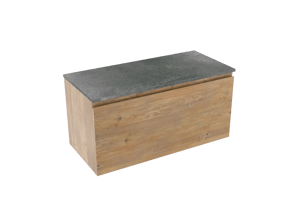 Linie Lado meuble salle de bains suspendu 100 x 46 cm chêne naturel avec Lado tablette simple ou double en mélaminé ardoise gris