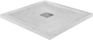 Linie Lido Duschwanne: 80 x 80 cm, Marmorkomposit, Weiße Marmoroptik mit Schieferstruktur
