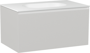 Balmani Fila zwevend badmeubel 90 x 55 cm mat wit met Tablo Oval enkele wastafel in solid surface mat wit, Verticale symmetrische rechte ribbel