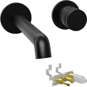 Blaufoss Pavilion robinet mural lavabo noir mat incl élément intégré