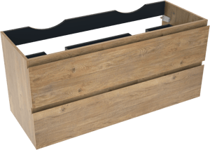 Linie Lado zwevende wastafelonderkast 120 x 46 cm naturel eiken 2 lades 2 sifonuitsparingen