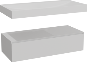 Balmani Mitra Elements zwevend badkamermeubel 120 x 55 cm mat wit met Wave enkele wastafel voor 2 kraangaten in solid surface mat wit