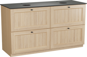 Balmani Lemon staand badkamermeubel 150 x 55 cm, fineer natuur eik met Facetta dubbel tablet in graniet zwart