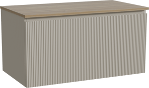 Storke Ribs meuble salle de bains suspendu 95 x 52 cm soie grise avec Panton tablette simple en mélaminé chêne brut, Nervure droite symétrique verticale