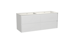 Storke Seda hängendes Möbelstück Set: 150 x 52 cm, Weiß matt, mit Mata Doppelwaschtisch, Solid Surface Weiß matt