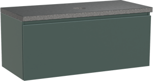 Balmani Sfera hängendes Möbelstück Set: 120 x 55 cm, Forest, mit Rock Einzel Waschtischplatte, Schwarzes Granit