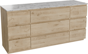 Balmani Lucida freistehendes Möbelstück Set: 180 x 55 cm, Rohe Eiche, mit Stretto Einzel- oder Doppel Waschtischplatte, Marmor Carrara