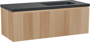 Balmani Idra meuble salle de bains suspendu 135 x 55 cm chêne naturel avec Napoli vasque asymétrique droite en granit noir