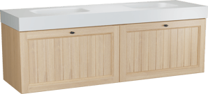 Balmani Lemon meuble salle de bains suspendu 180 x 55 cm, plaqué chêne naturel avec Arcato double vasque en blanc mat