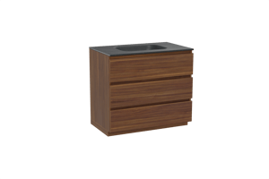 Balmani Lucida freistehendes Möbelstück Set: 90 x 55 cm, Amerikanischer Nussbaum, mit Tablo Arcato Einzelwaschtisch, Schwarzes Granit