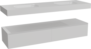 Balmani Mitra Elements hängendes Möbelstück Set: 180 x 55 cm, Weiß matt mit Arcato Doppelwaschtisch, Solid Surface Weiß matt