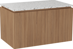 Balmani Eclips meuble salle de bains suspendu 90 x 55 cm Teck avec Stretto tablette simple en Bianco Nero Terrazzo, Nervure droite symétrique verticale