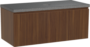 Balmani Sfera hängendes Möbelstück Set: 120 x 55 cm, Amerikanischer Nussbaum, mit Rock Einzel Waschtischplatte, Schwarzes Granit