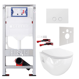 Linie Waldo hangtoilet glanzend wit randloos met Geberit Sigma inbouwspoelreservoir UP320 met Burda frame en bedieningspaneel