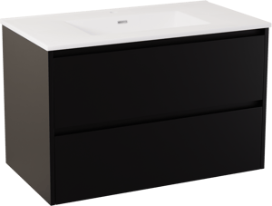 Storke Seda hängendes Möbelstück Set: 95 x 52 cm, Schwarz matt, mit Kera Doppelwaschtisch, Keramik Weiß matt, inklusive Ablaufventil