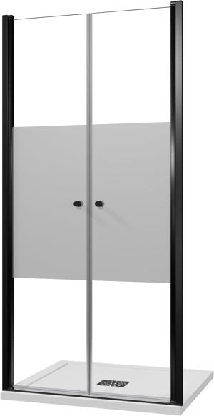 Luca Varess Kuresa douche pendeldeur 100 x 200 cm helder glas met matte strook mat zwart profiel