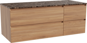 Balmani Mitra meuble salle de bains suspendu 135 x 55 cm teck avec Stretto tablette simple ou double en marbre dark emperador