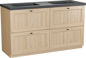 Balmani Lemon freistehendes Möbelstück Set: 150 x 55 cm, Naturbelassene Eiche Furnier, mit Napoli Doppelwaschtisch, Schwarzes Granit