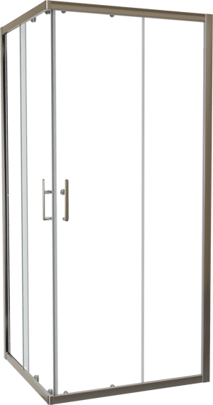 Linie Cadiz douchehoek met hoekinstap met dubbel schuifdeur 90 x 90 cm helder glas geborsteld chroom profiel