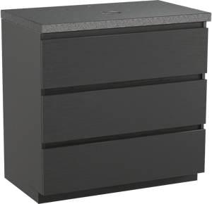 Balmani Lucida freistehendes Möbelstück Set: 90 x 55 cm, Schwarze Eiche, mit Rock Einzel Waschtischplatte, Schwarzes Granit