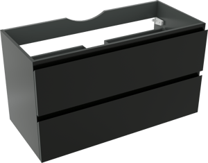 Linie Lado hängender Waschbeckenunterschrank: 100 x 46 cm, Schwarz Matt, 2 Schubladen