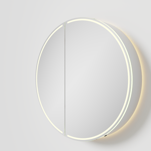 Balmani Mara Spiegelschrank Rund Ø 80 cm Weiβ matt, mit Spiegelbeleuchtung und Anti-Beschlag Spiegelheizung