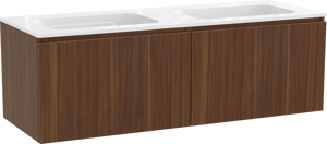 Balmani Sfera zwevend badmeubel 150 x 55 cm amerikaans notenhout met Tablo Strada dubbele wastafel in composietmarmer hoogglans wit