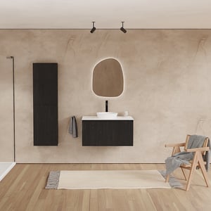 Balmani Fila by Mitra Badmöbel Set mit Stretto Waschtischplatte für Aufsatzwaschbecken