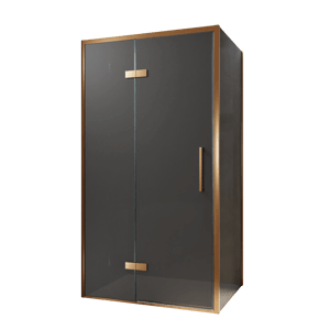 Balmani Senses Design douchecabine met linkse draaideur en vaste zijwand, 100 x 100 cm, Rookglas, Brushed Rosegold profielen