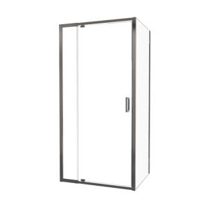 Luca Varess Vidor Telescope paroi d'angle avec porte pivotante et paroi latérale fixe 100 x 80 cm verre transparent profil chrome brillant