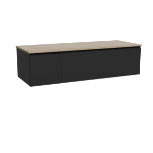 Storke Edge meuble salle de bains suspendu 140 x 52 cm noir mat avec Panton tablette simple ou double en mélaminé chêne brut