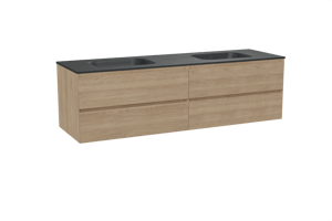 Balmani Mitra zwevend badkamermeubel 180 x 55 cm natuur eik met Tablo Arcato dubbele wastafel in graniet zwart