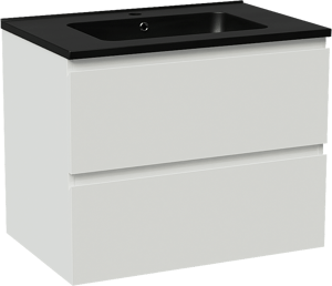 Linie Lado meuble salle de bains suspendu 70 x 46 cm blanc brillant avec Vano plan simple en marbre composite noir mat