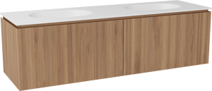 Balmani Eclips hängendes Möbelstück Set: 180 x 55 cm, Teak, mit Tablo Oval Doppelwaschtisch Solid Surface Weiβ matt