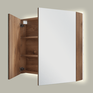 Linie Montro armoire de toilette lumineuse 90 x 75 cm chêne brun