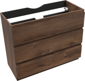 Linie Lado stehender Waschbeckenunterschrank: 100 x 46 cm, braune Eiche, 3 Schubladen