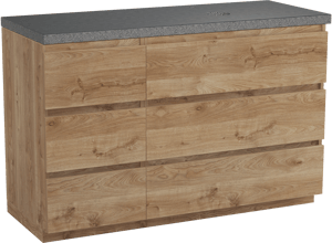 Balmani Lucida meuble salle de bains à poser 135 x 55 cm chêne brut avec Rock vasque asymétrique droite en granit noir