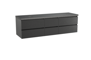 Balmani Lucida zwevend badkamermeubel 180 x 55 cm zwarte eik met Rock dubbel tablet in graniet zwart