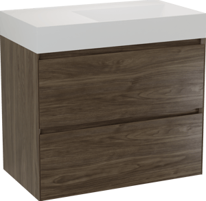 Balmani Mitra Compact zwevend badmeubel 80 x 46 cm Amerikaans notenhout met Argila asymmetrisch rechtse wastafel in composietmarmer mat wit
