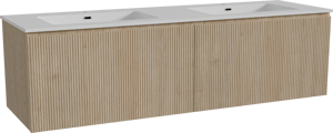 Storke Ribs zwevend badmeubel 170 x 52 cm ruw eiken met Diva dubbele wastafel in composietmarmer hoogglans wit, Verticale symmetrische rechte ribbel