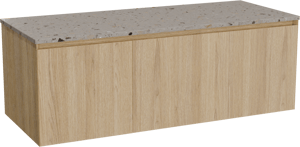 Balmani Idra meuble salle de bains suspendu 135 x 55 cm chêne naturel avec Stretto tablette simple ou double en terrazzo greige terrazzo