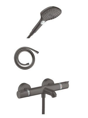 Hansgrohe Ecostat Comfort Robinet de baignoire mural brushed black chrome set douchette incl.