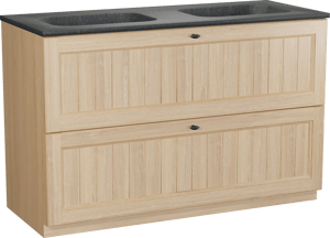 Balmani Lemon meuble salle de bains à poser 135 x 55 cm, placage chêne naturel avec Tablo Arcato double vasque en granit noir
