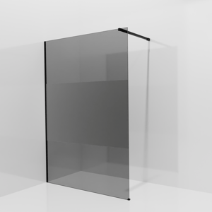Balmani Modular inloopdouche: 140 x 200 cm, Rookglas met matte strook met coating, Mat zwarte profielen