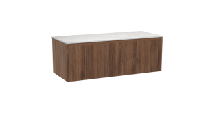 Balmani Fila hängendes Möbelstück Set: 135 x 55 cm, Nussbaum, mit Stretto Einzel- oder Doppel Waschtischplatte, Marmor, Carrara, Vertikale symmetrische gerade Rippe