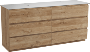 Balmani Lucida staand badmeubel 180 x 55 cm ruw eiken met Facetta dubbel wastafelblad in solid surface mat wit