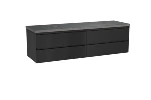 Balmani Mitra meuble salle de bains suspendu 180 x 55 cm noir mat avec Rock tablette double en granit noir