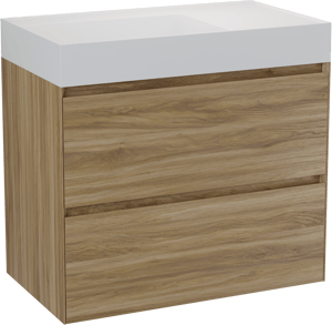 Balmani Mitra Compact hängendes Möbelstück Set: 80 x 46 cm, Wildeiche, mit Argila Waschtisch links Marmorkomposit Weiβ matt