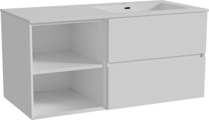 Storke Edge hängendes Möbelstück Set: 110 x 52 cm, Weiß glänzend, mit Diva Waschtisch rechts, Marmorkomposit Weiß glänzend