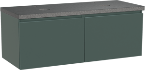 Balmani Sfera hängendes Möbelstück Set: 135 x 55 cm, Forest, mit Rock Doppel Waschtischplatte, Schwarzes Granit